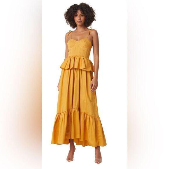 NWOT MISA Los Angeles Rosie Bustier Peplum-Waist Poplin Maxi Dress - Size Medium - Picture 1 of 13